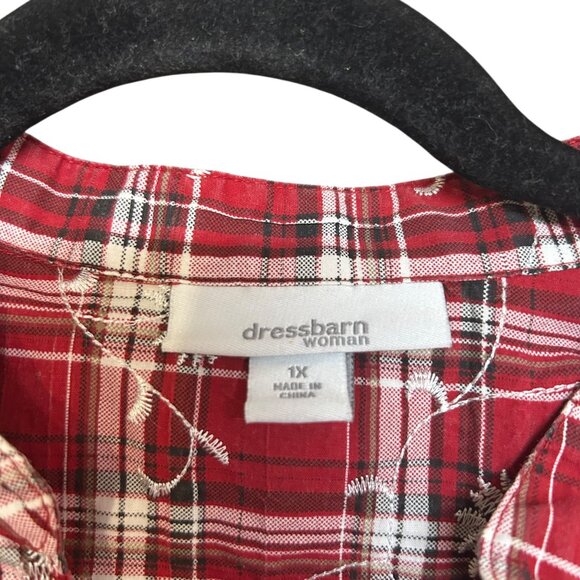 Dressbarn Womens Red Country Plaid Button Front Long Sleeve Blouse Plus Size 1X - Picture 4 of 5